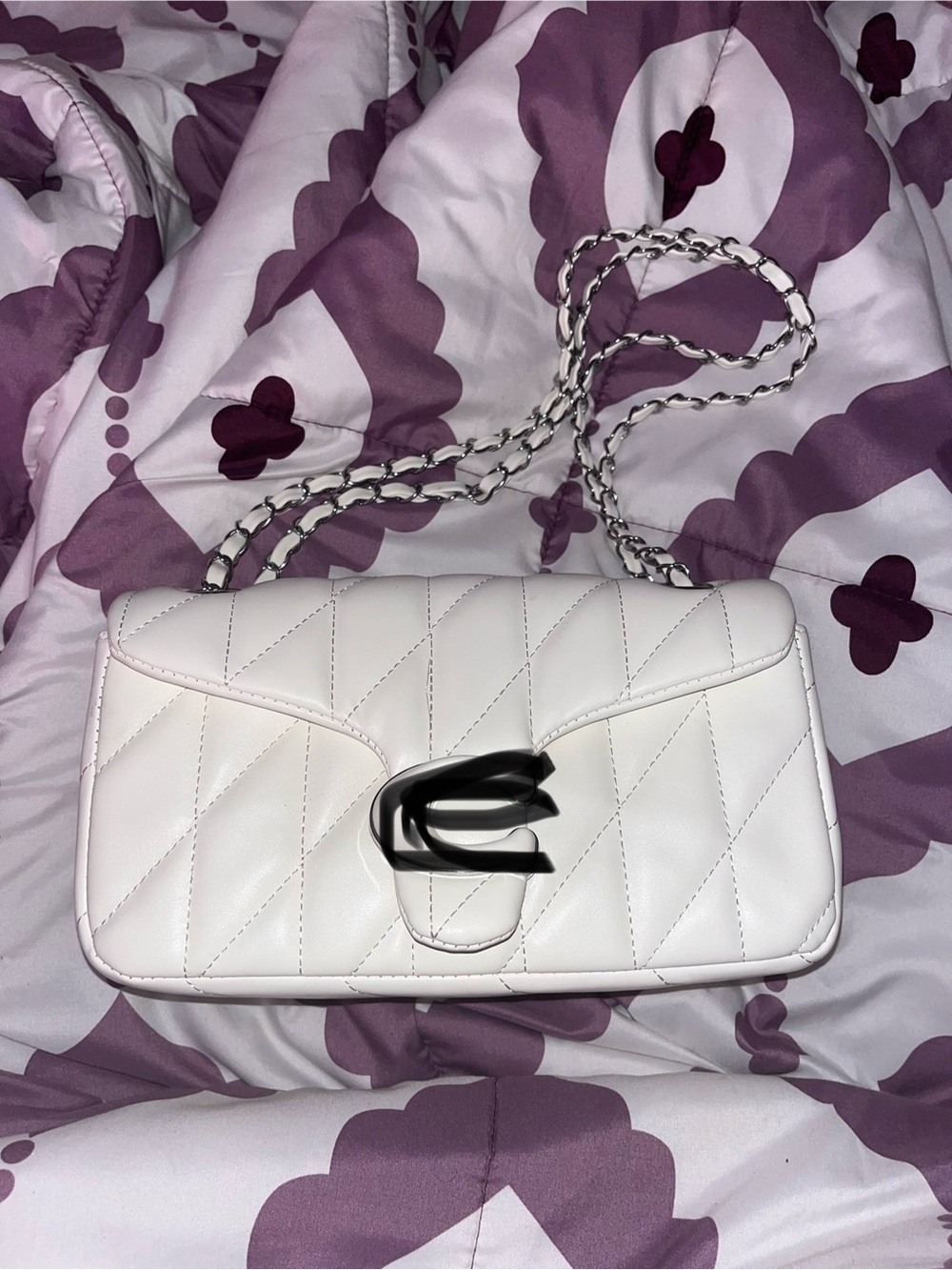 White Quilted Crossbody Bag with Chain Strap